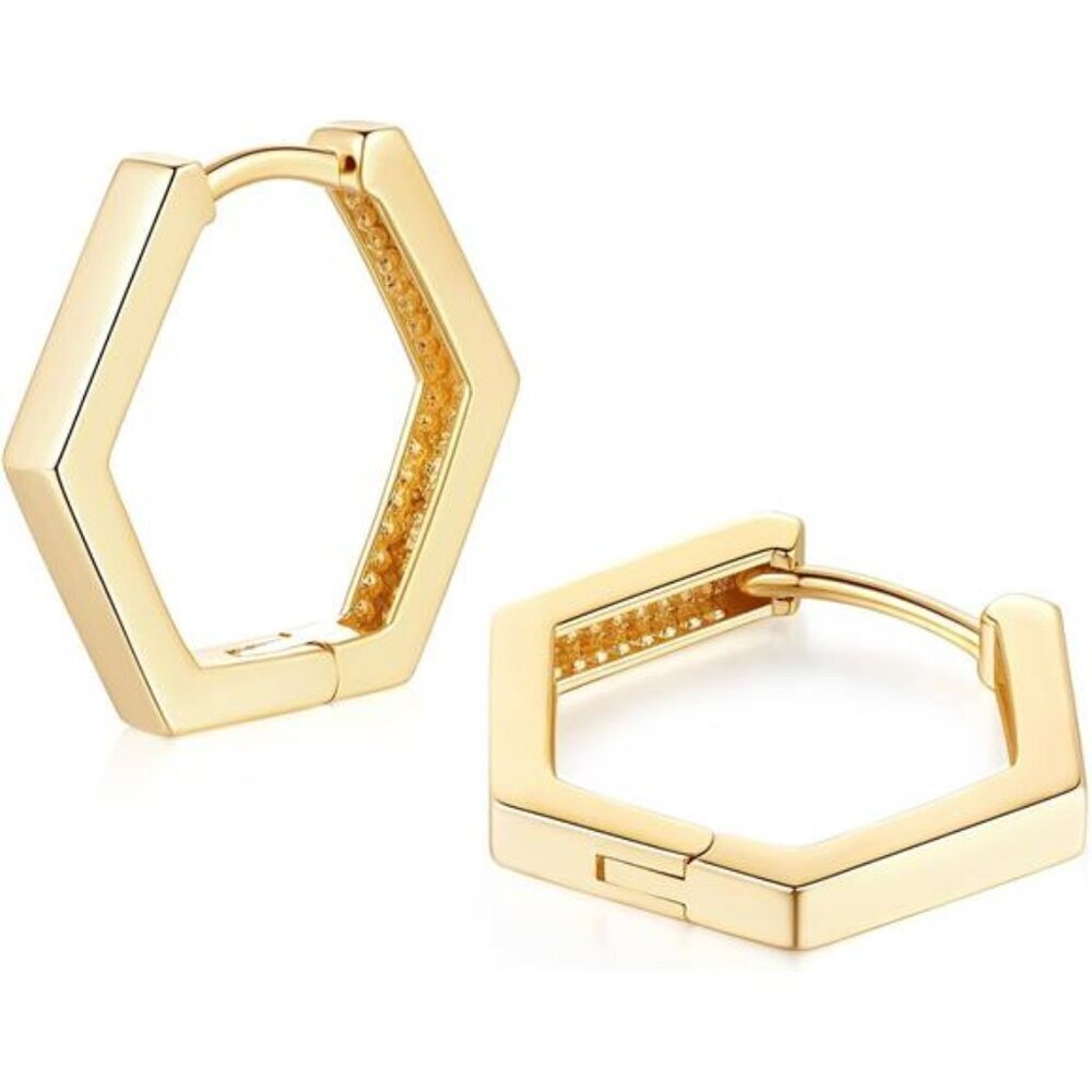 14k Gold Hoop For Women In Hexagon Styles Delicate Simple Thick Gold Trendy